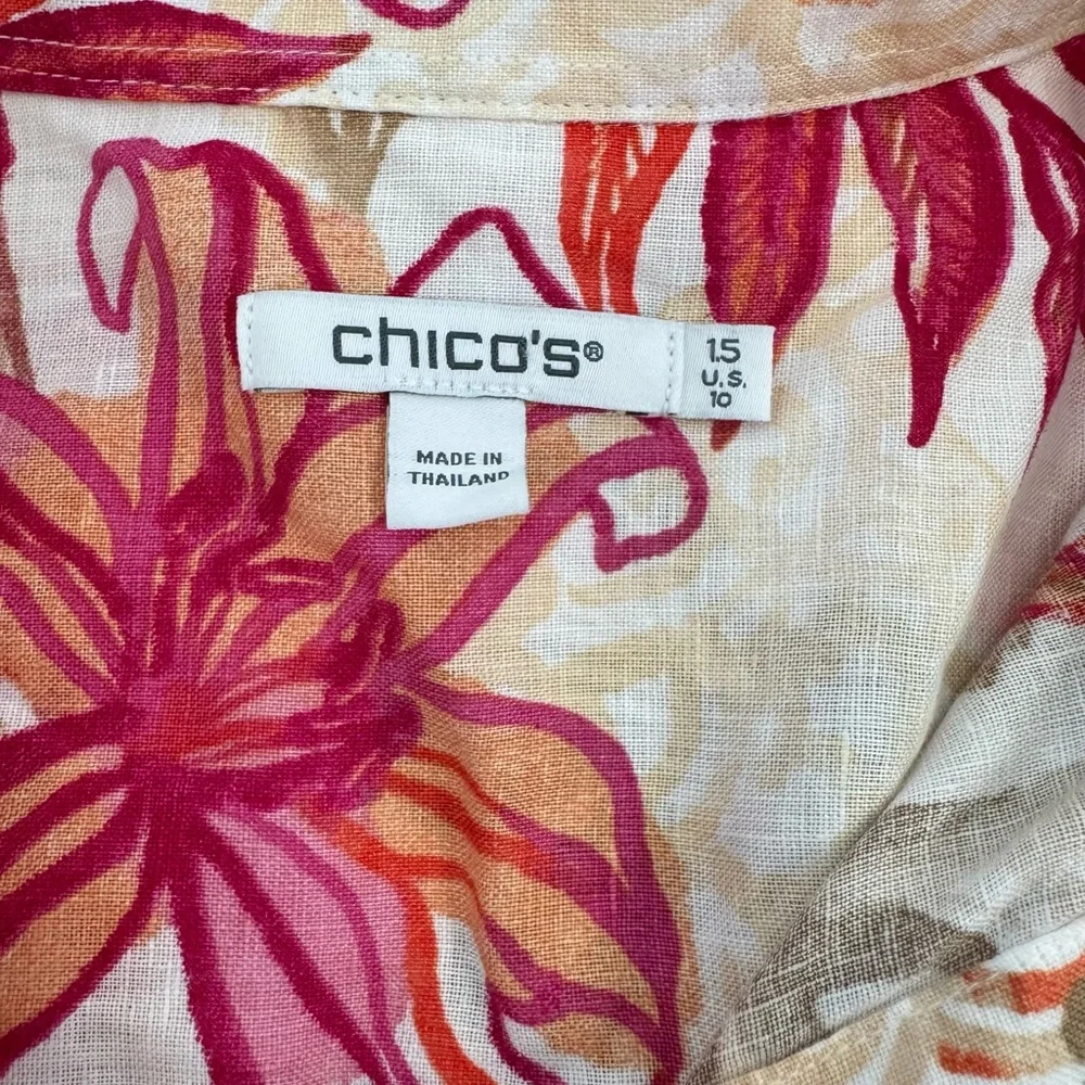 NWOT Chico’s Linen Floral Blouse 1.5 US 10 Multicolor Button Up Shirt Summer - Picture 4 of 10